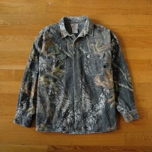 Mossy Oak Camo Button Up Shirt Jacket Chamois Cotton Workwear Mens 2XL Outdoors